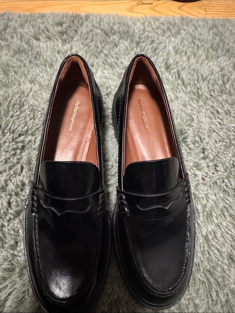 Reformation Black Leather Penny Loafers